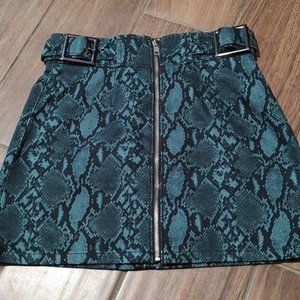 Topshop 0 faux belted snakeskin blue mini skirt zipper